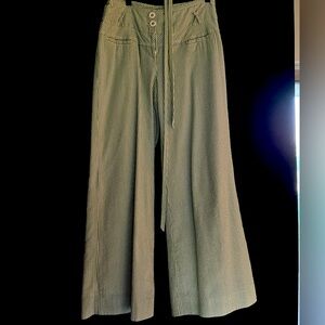 Green and off white seersucker pants